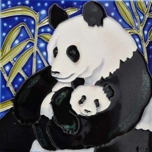 Continental Art Center Panda Mother and a Baby Tile Wall Decor CNTI1450